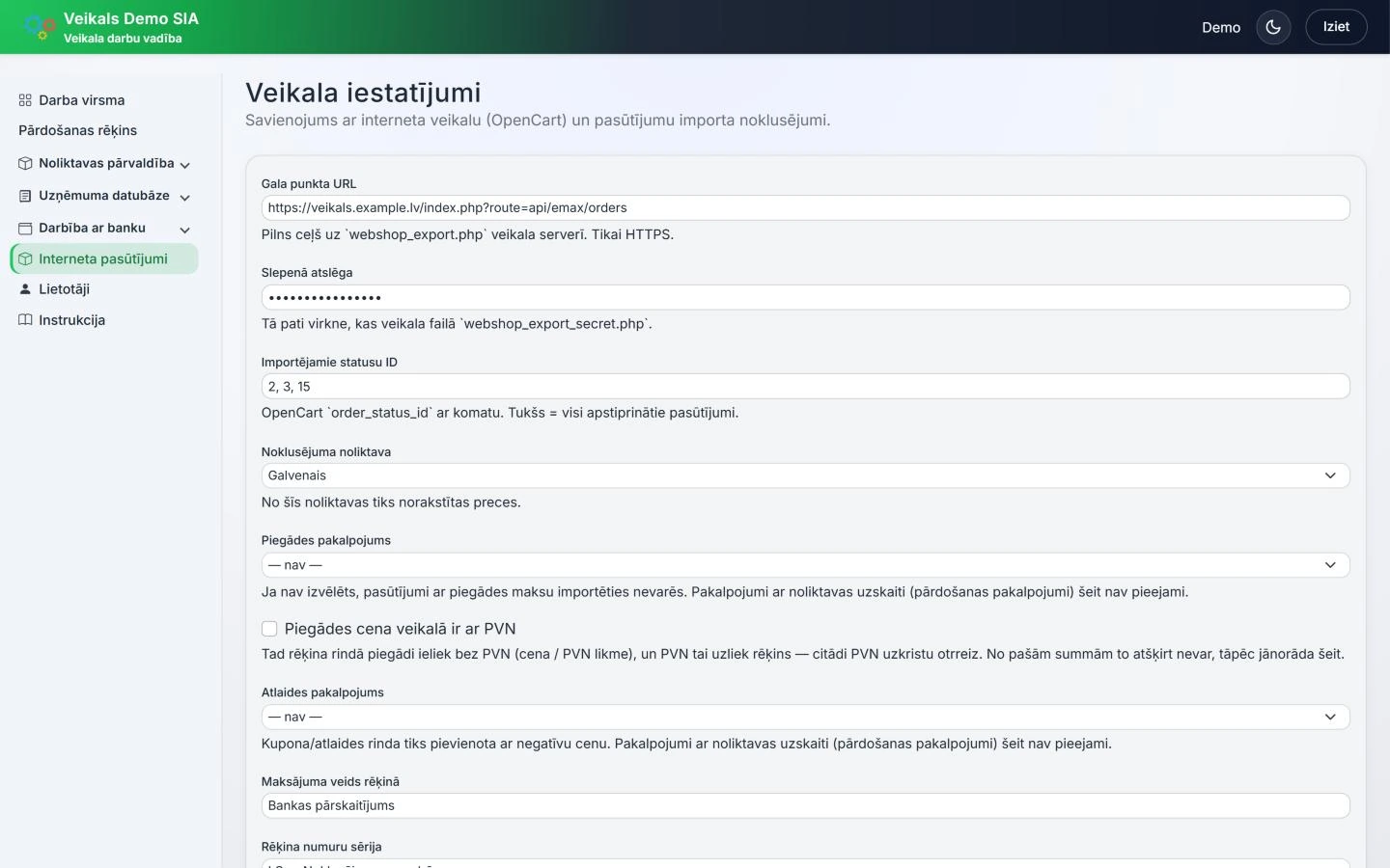 Interneta veikala pasūtījumu saraksts